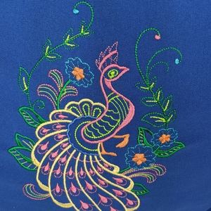 Beautiful Peacock Sewn Embroidered Accent Pillow